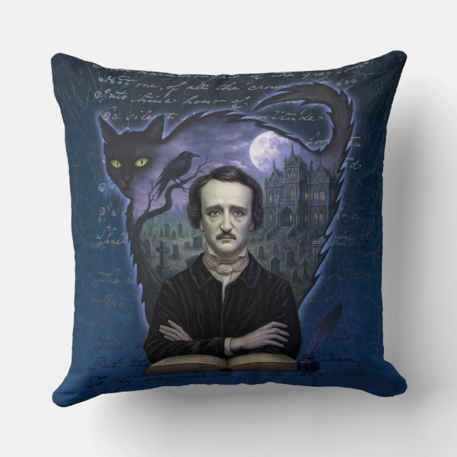Oreiller en art gothique Edgar Allan Poe Raven (Verso)