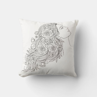 Oreiller en art linéaire floral minimaliste pour f