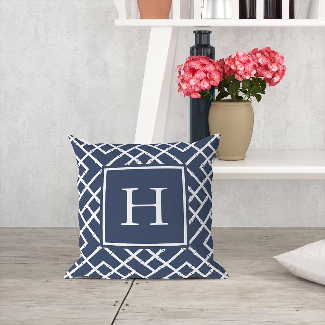 Oreiller en bambou géométrique Navy et blanc avec  (Créateur téléchargé)