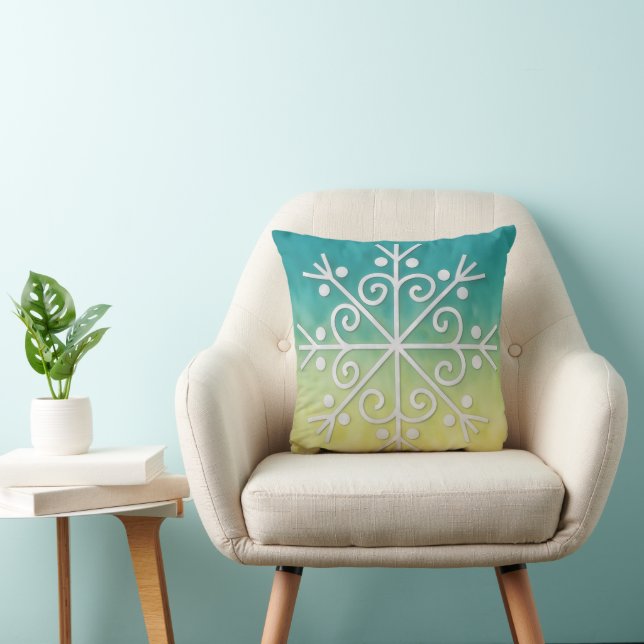 Oreiller en dégradé Aqua et Or avec flocon de neig (Chaise)