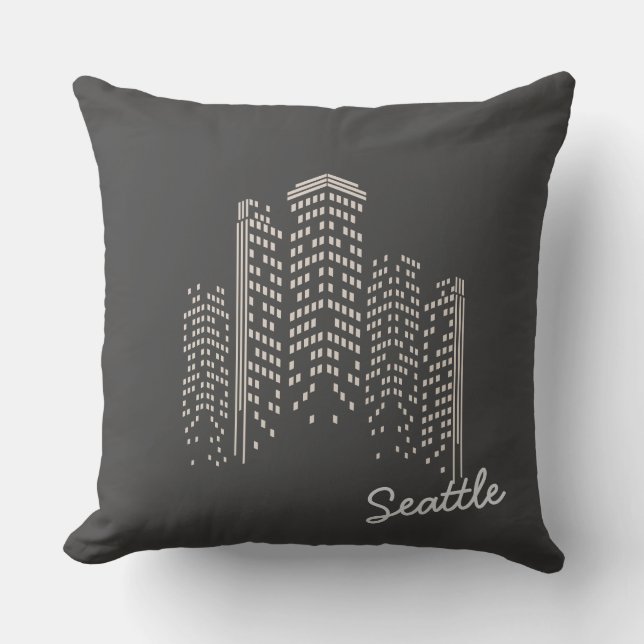 Oreiller en polyester sur la skyline de Seattle (Recto)