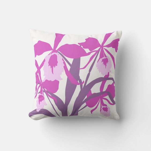 Oreiller en tissu graphique stylisé d'orchidée aqu (Recto)