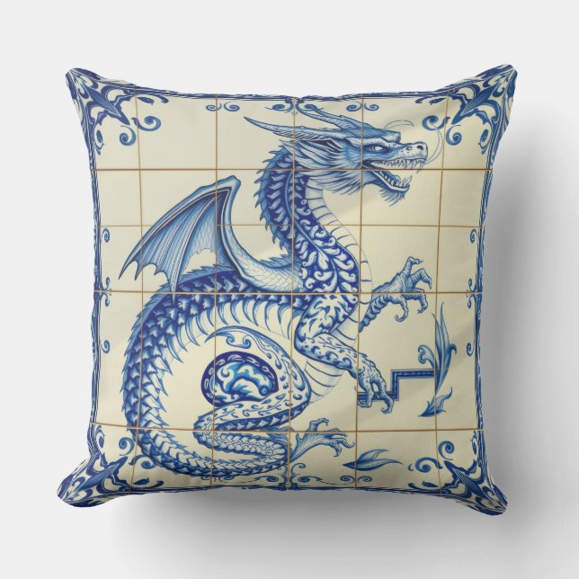 oreiller extérieur dragon serpent saphir (Recto)