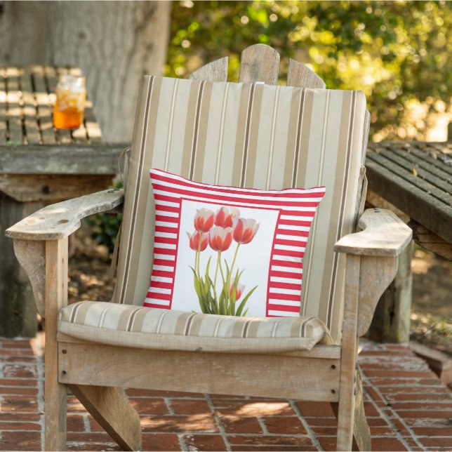 Oreiller extérieur fleur de tulipe rouge de style  (Chaise)