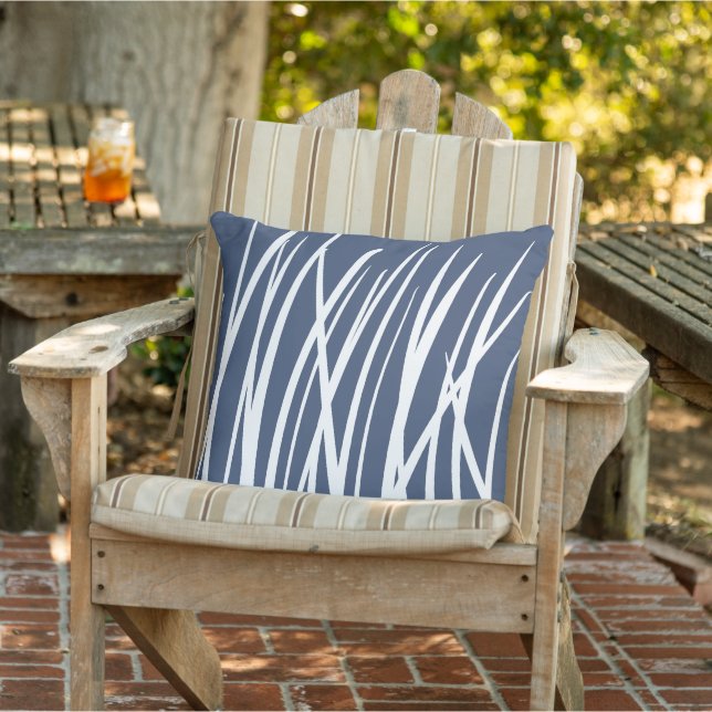 Oreiller extérieur herbe de mer bleue blanche de p (Chaise)