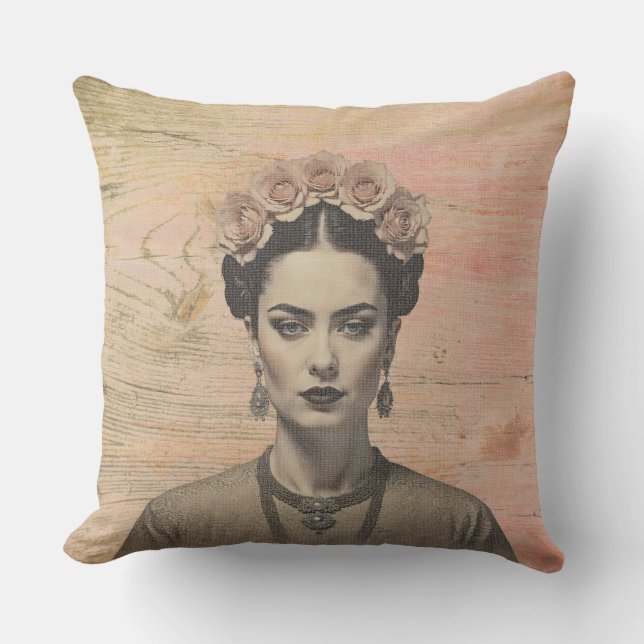 Oreiller extérieur portrait bohème rustique Frida (Recto)