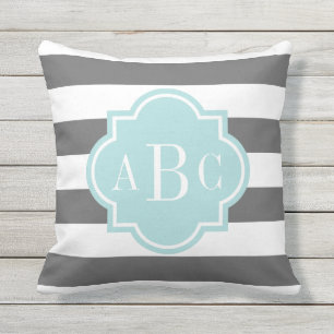 oreiller extérieur rayé monogramme personnalisé