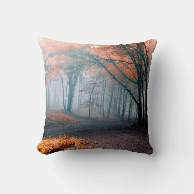 Oreiller Feuilles d'Automne dans les Bois Brumeux (Recto)