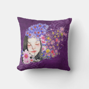 Oreiller Fille et Fleurs