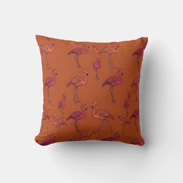 Oreiller Flamant Rose Orange Rouille (Recto)