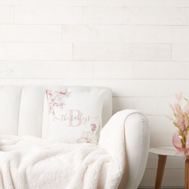 Oreiller Fleur de Cerisier Aquarelle Monogrammé (Canapé)