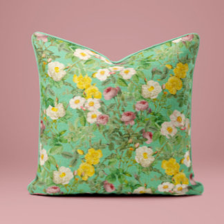 Oreiller Fleur de Rose Sauvage Vintage en Bleu Aqu