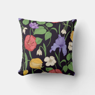 Oreiller Fleur d'Iris Noir et Lavande Botanique