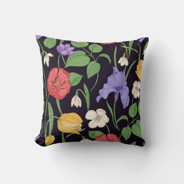 Oreiller Fleur d'Iris Noir et Lavande Botanique (Recto)