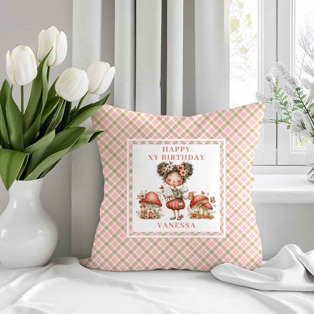 Oreiller Fleur Rose pour 3ème Anniversaire de Joli (Cute Fairy 3rd Birthday Pink Floral Pillow)