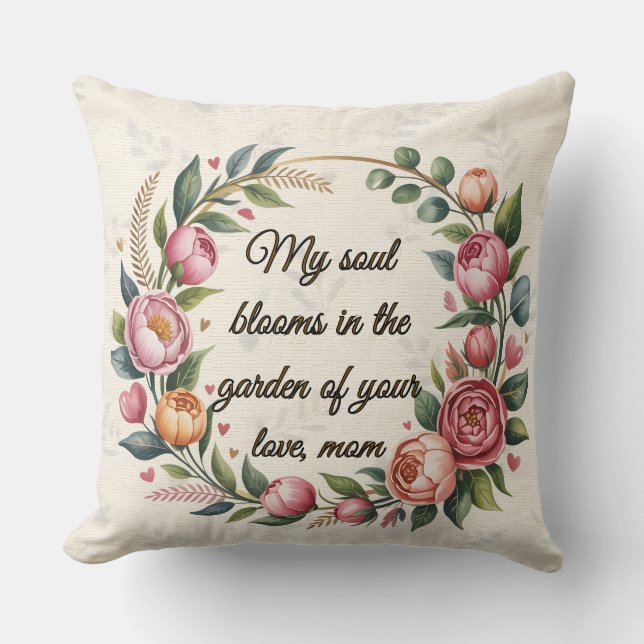 Oreiller fleuri personnalisé avec coeur Mo (Recto)