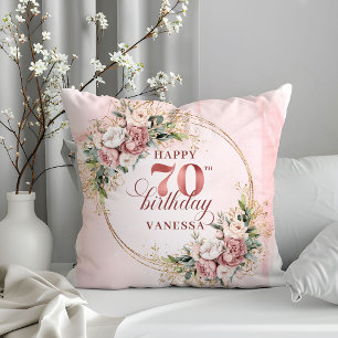 Oreiller Fleurs Aquarelle Rose Gold 70e Anniversai