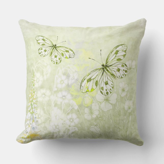 Oreiller Fleurs Vert Tendre avec Papillons (Recto)