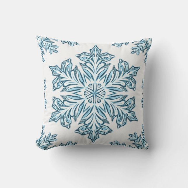Oreiller flocon de neige bleu ciel d'hiver (Recto)