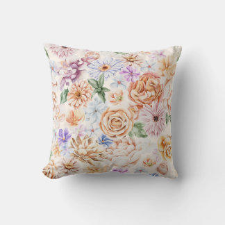 Oreiller floral à l'aquarelle vintage rose et paeo