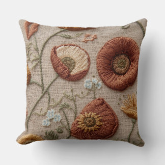 Oreiller Floral Brodé Rustique – Dessin Bloom