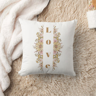 Oreiller floral esthétique "Je t'aime" – Avant et 