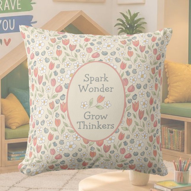 Oreiller floral inspirant pour enseignants en clas (Inspirational Classroom Decor Throw Pillow)