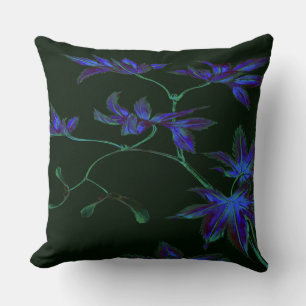 Oreiller floral japonais bleu et vert profond