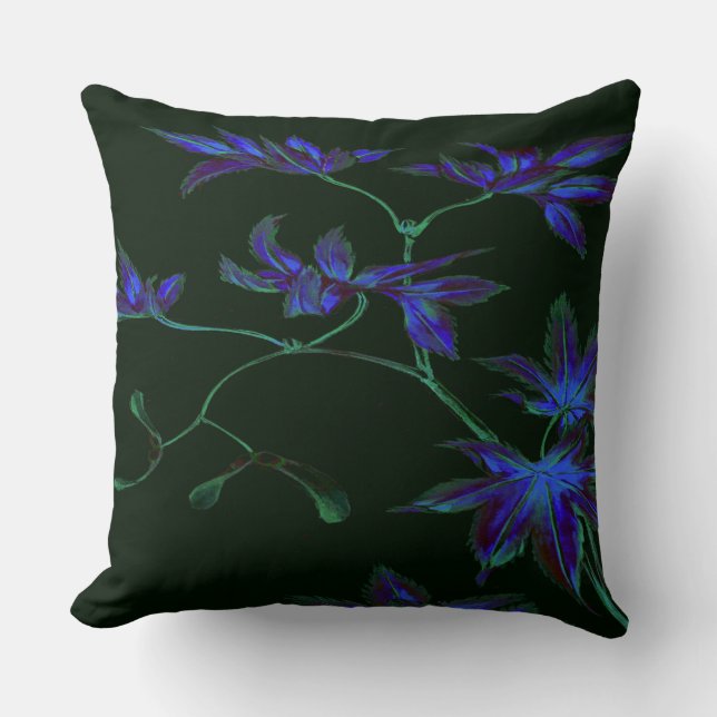 Oreiller floral japonais bleu et vert profond (Recto)