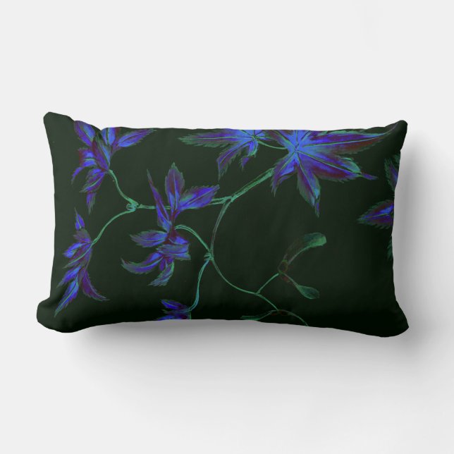 Oreiller floral japonais bleu et vert profond (Recto)