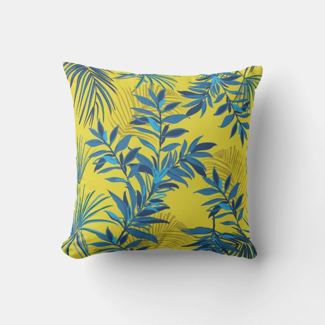 Oreiller floral jaune avec bleu et vert vibrant  (Recto)