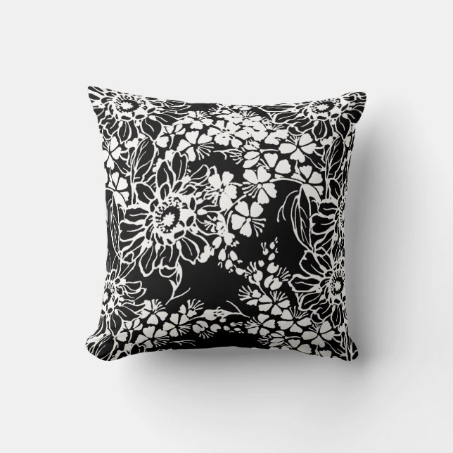 Oreiller floral noir et blanc (Recto)