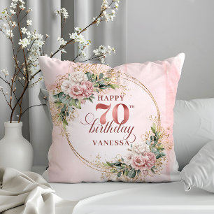 Oreiller floral rose pastel aquarelle 70e annivers
