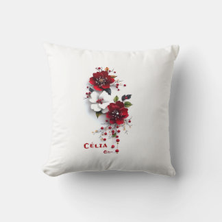 Oreiller Floral Rouge & Blanc Élégant | Fleur Roma