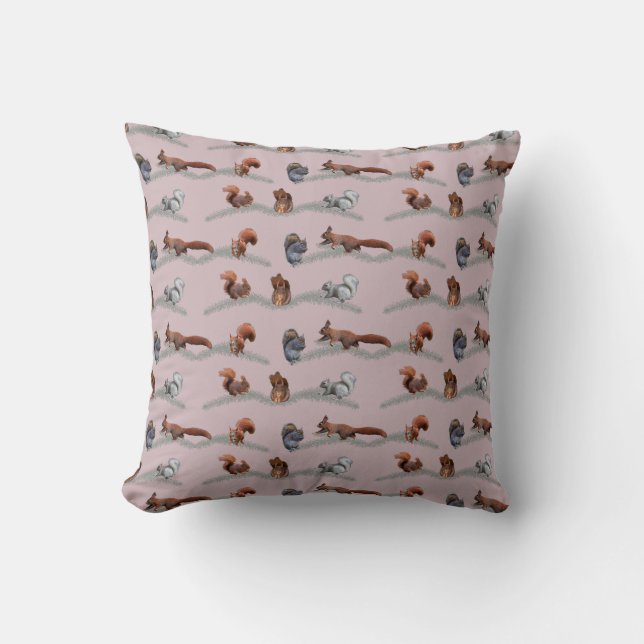 Oreiller frénésie écureuil (rose poussiéreux) (Recto)