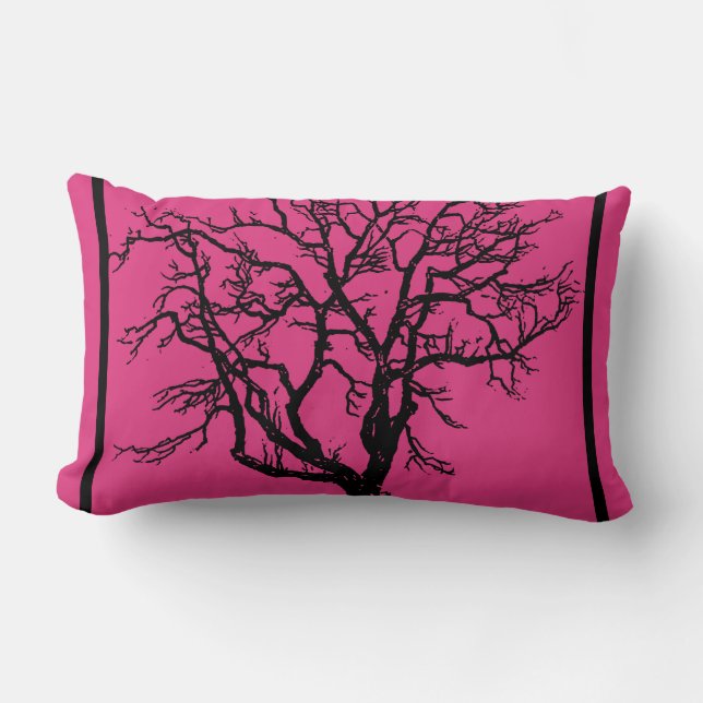 Oreiller Fuchsia Profond avec Silhouette d'Arbre N (Recto)