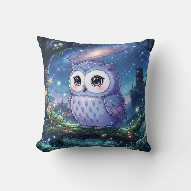 Oreiller Galaxie Chouette Bleue Étoilée (Recto)
