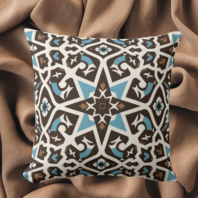Oreiller géométrique bleu et terre marocain (Créateur téléchargé)