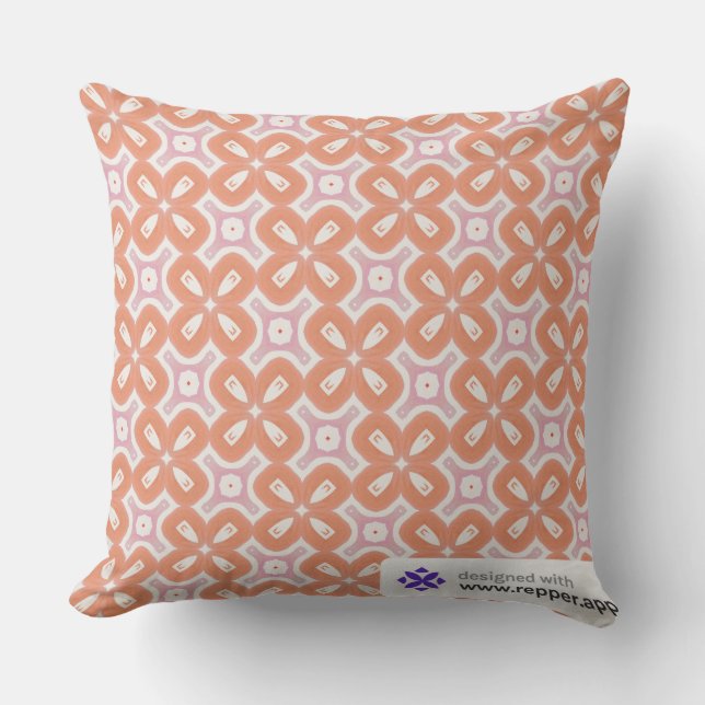 Oreiller géométrique floral orange et rose doux –  (Recto)