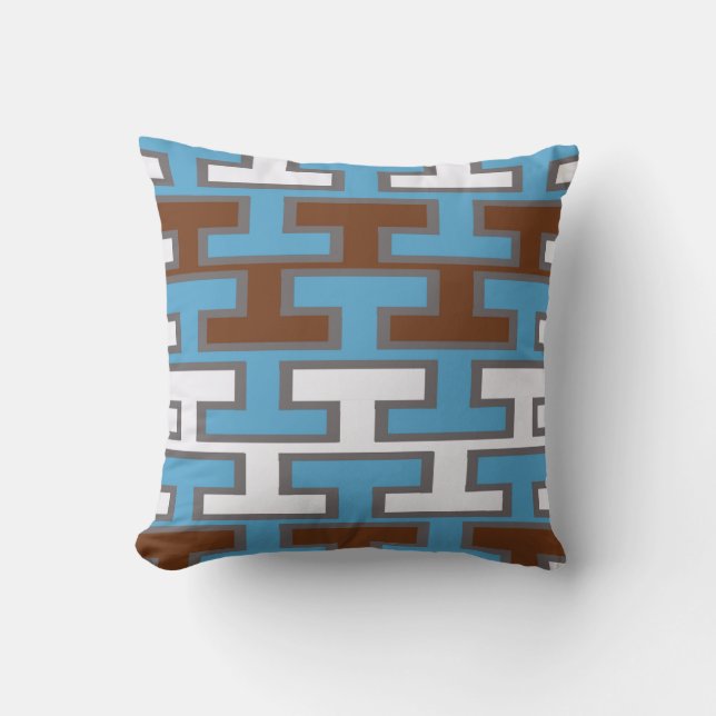 Oreiller géométrique moderne bleu, blanc et marron (Recto)
