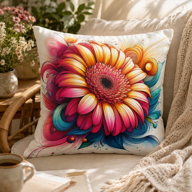 Oreiller Gerbera Daisy pour un Confort Inspiré du  (Gerbera Daisy Pillow for Garden-Inspired Comfort)