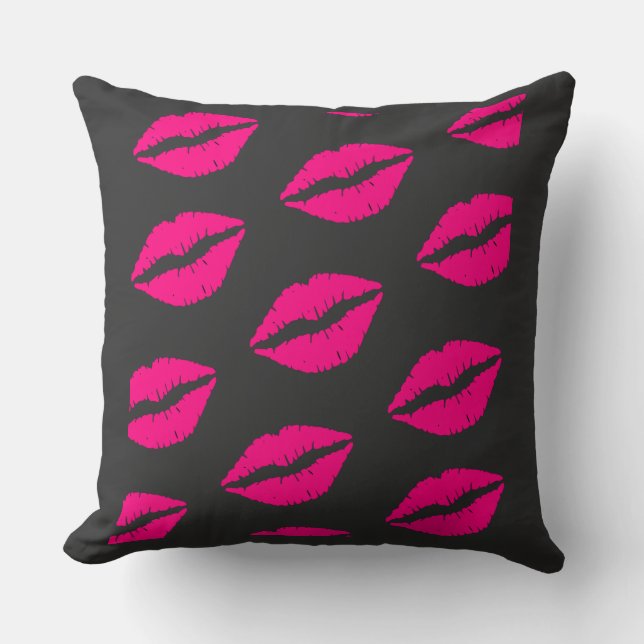 Oreiller graphique à motif lèvres rose chaud (Recto)