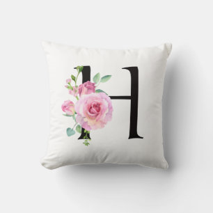 Oreiller H initiale florale à monogramme personnal