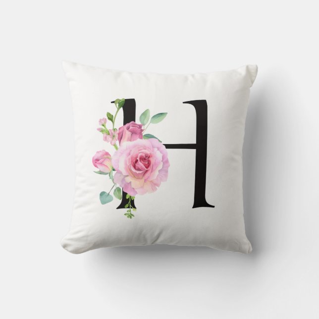 Oreiller H initiale florale à monogramme personnal (Recto)