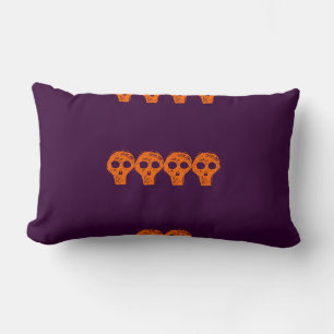 oreiller Halloween crâne violet et orange