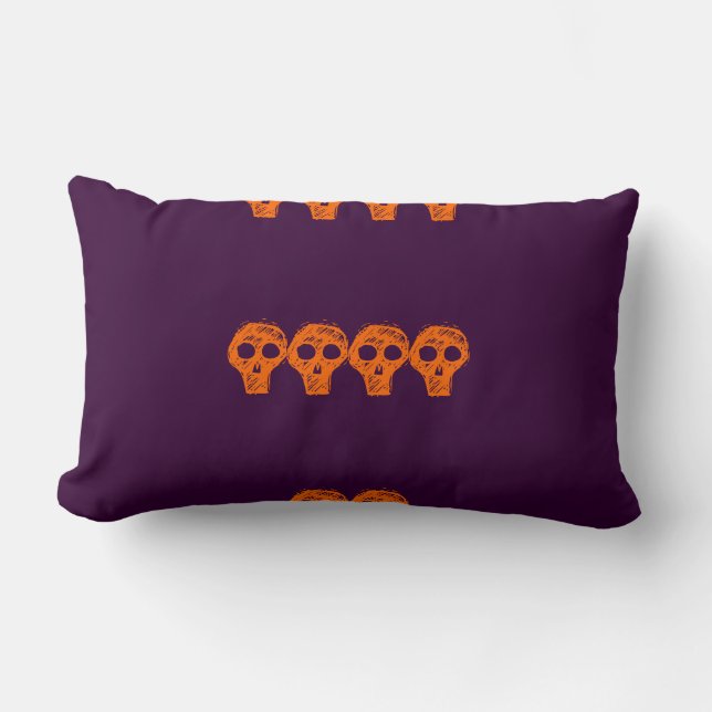 oreiller Halloween crâne violet et orange (Recto)