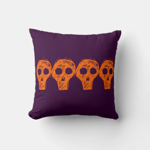 oreiller Halloween crâne violet et orange