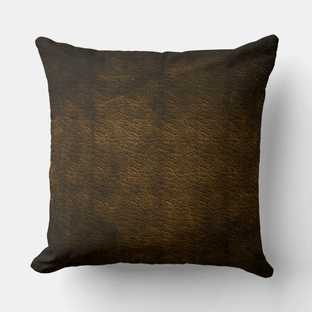 Oreiller imprimé aspect cuir brun en détresse (Recto)