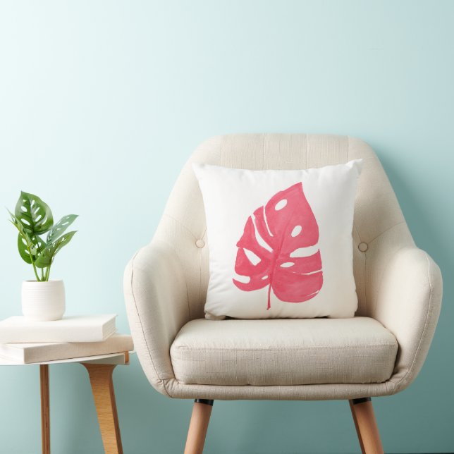 Oreiller imprimé feuille de Monstera rouge (Chaise)