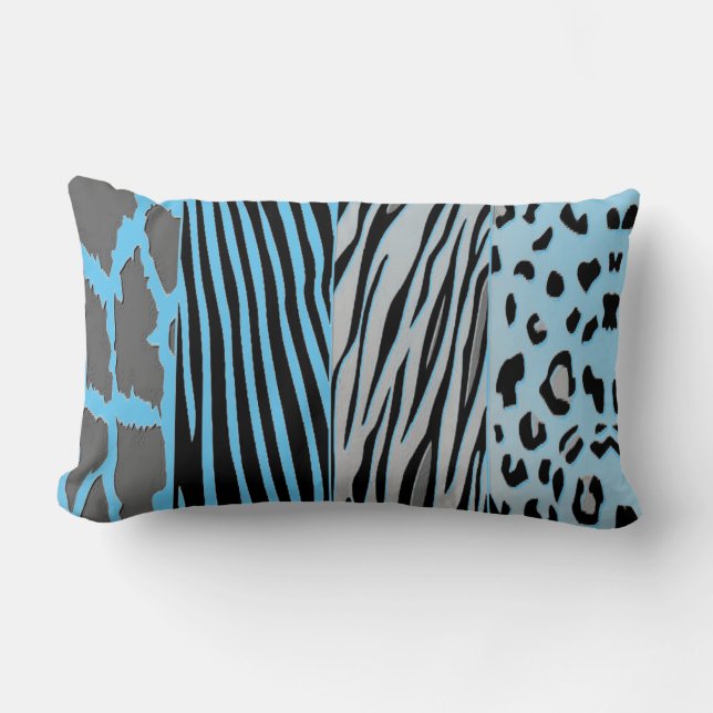 Oreiller Imprimé Rayure Zèbre Noir Et Bleu (Recto)